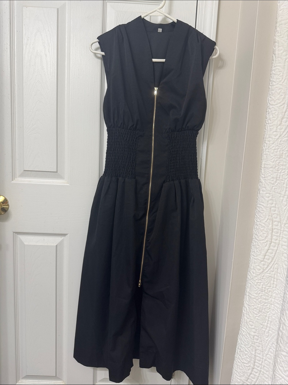 Amazon Black Sleeveless Midi Dress with Gold Front Zip